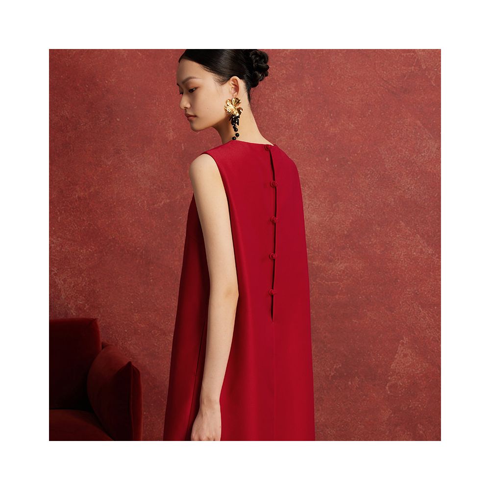 Ruyi Lianyun Spring and Autumn New Round Collar Jacquard Straight Tube Dress for Women Retro New Chinese Style Panbuckle Long Dress image 0