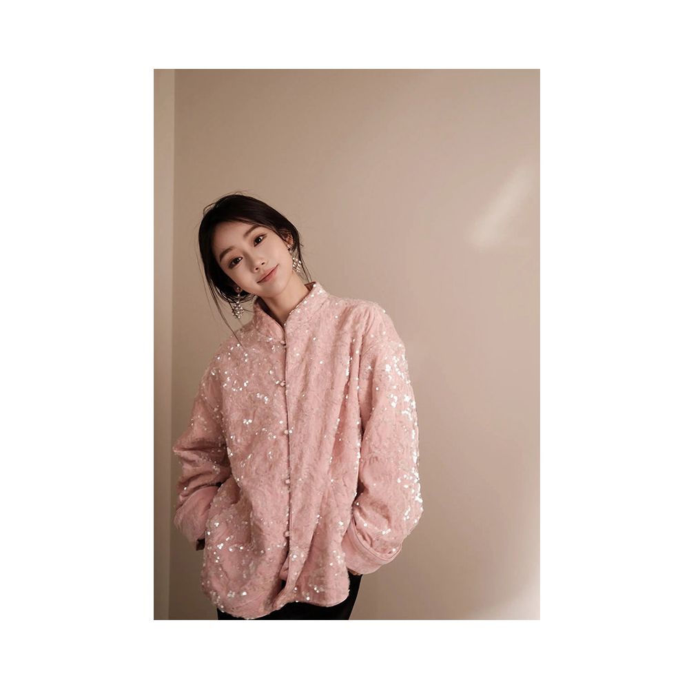 Tang style new Chinese style outerwear with autumn and winter design sense sequins for warmth pink for high end design sense aging reduction by 2025 image 3