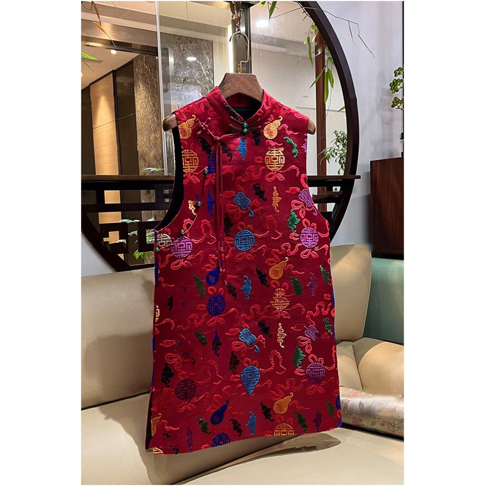 This year s popular trend is a beautiful and high end new Chinese style Chinese New Year red long vest dress for children in early spring image 0