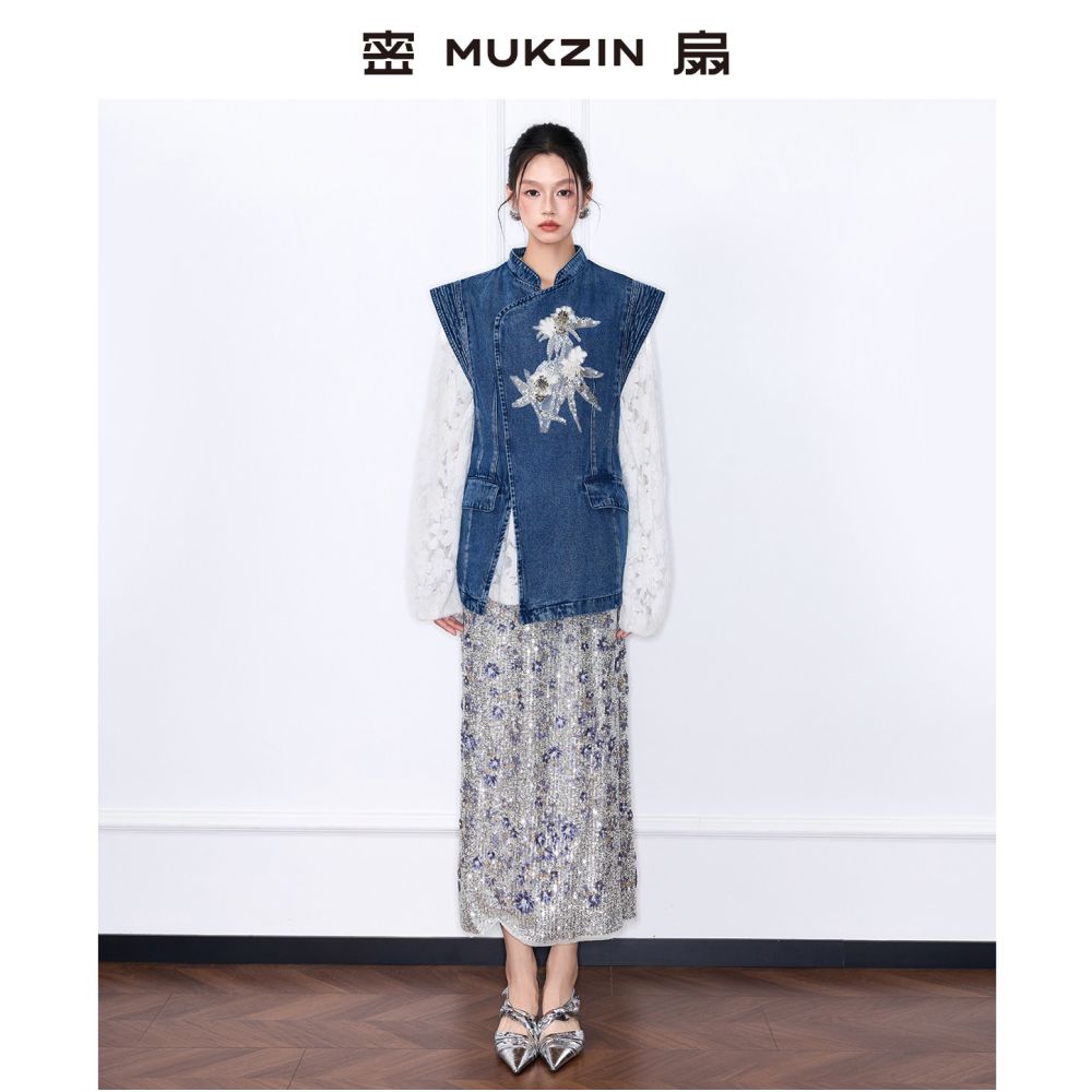 Mi Fan 2025 Winter New Style Yunyao Realm Heavy Industry Nail Bead Embroidery Cowboy Design with National Style New Chinese Style Vest image 2