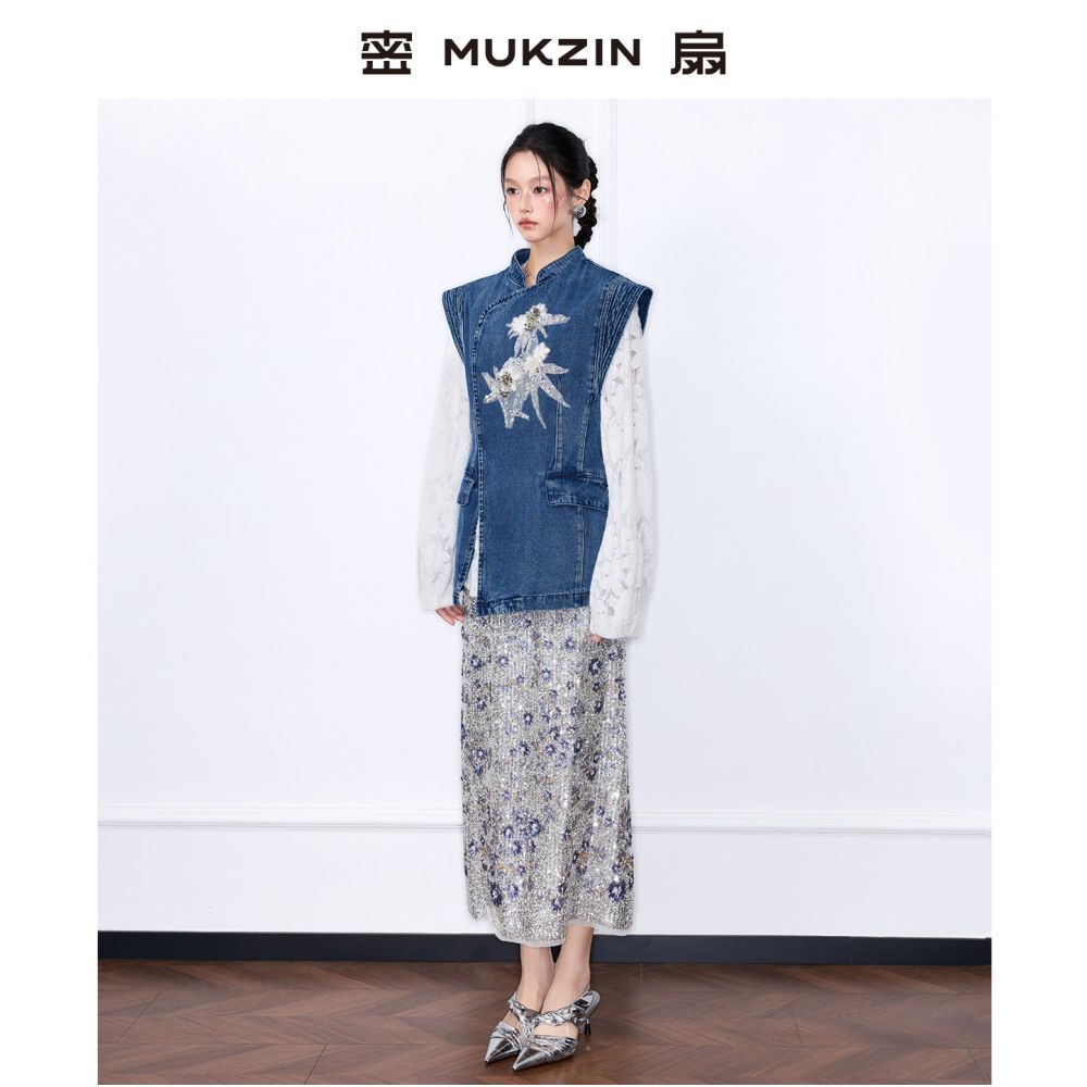 Mi Fan 2025 Winter New Style Yunyao Realm Heavy Industry Nail Bead Embroidery Cowboy Design with National Style New Chinese Style Vest image 3