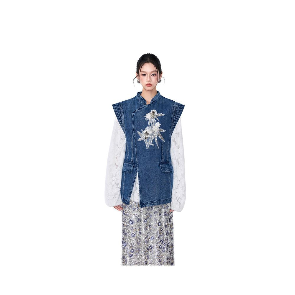 ASAYA6101 – Celestial Bloom Denim Vest ✨🌙