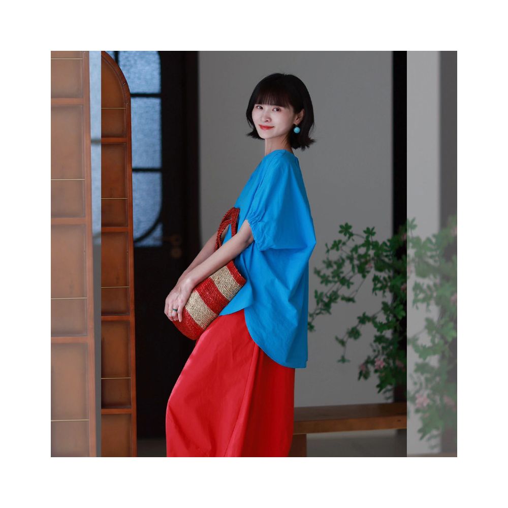 A set of stylish and elegant summer clothes paired with a blue short sleeved shirt and pants two piece set 2025 new style image 2