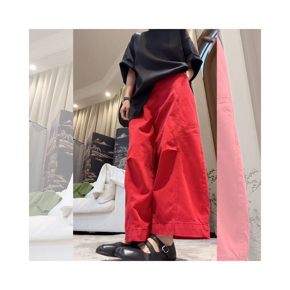 Red high waisted nine point casual harem pants for women in early spring new loose hanging straight leg wide pants banana sickle pants image 3