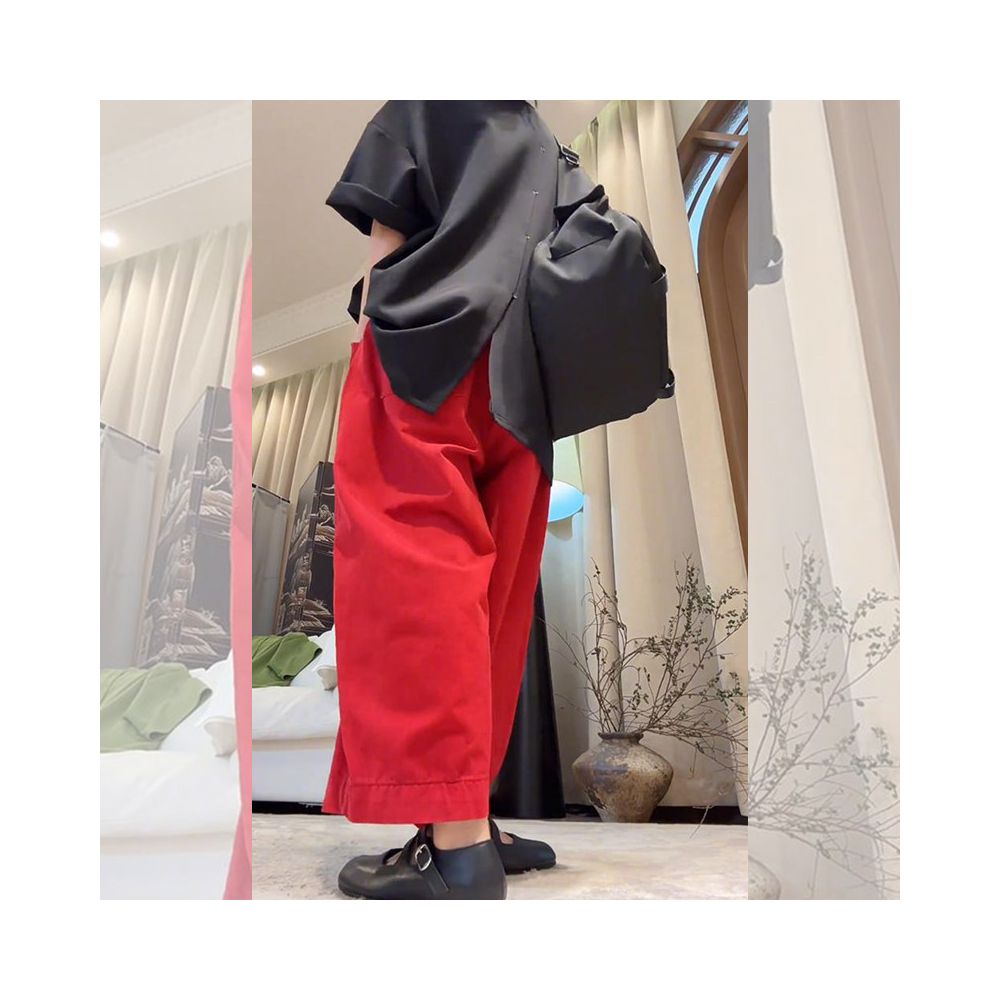 Red high waisted nine point casual harem pants for women in early spring new loose hanging straight leg wide pants banana sickle pants image 4