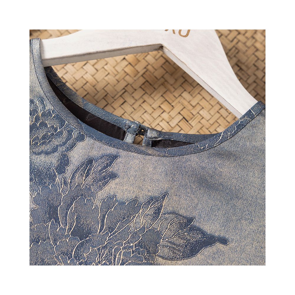 Morning and evening mist orchid heavy forging plant grass dyeing Mulberry Silk Large Loose Butterfly Peony Round Neck Fragrant Cloud Yarn T shirt image 2