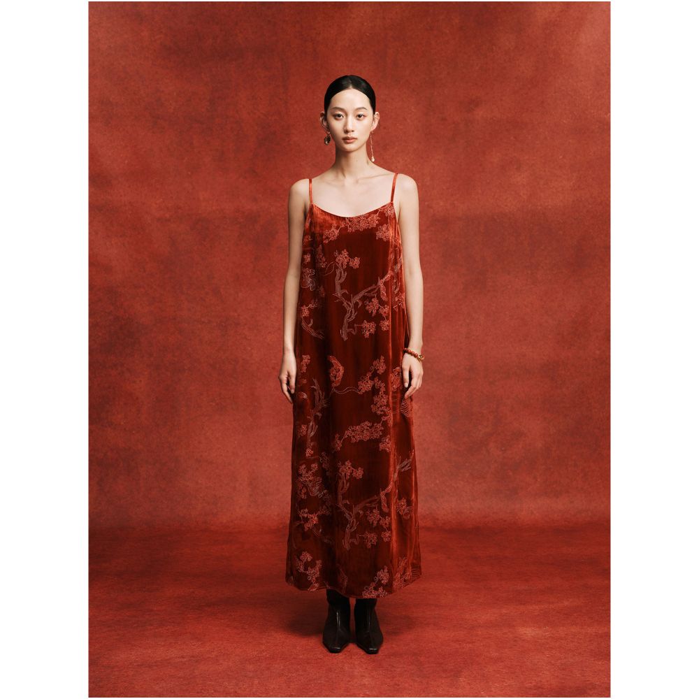 ASAYA6137 – Vermilion Silk Garden Dress 🌺❤️