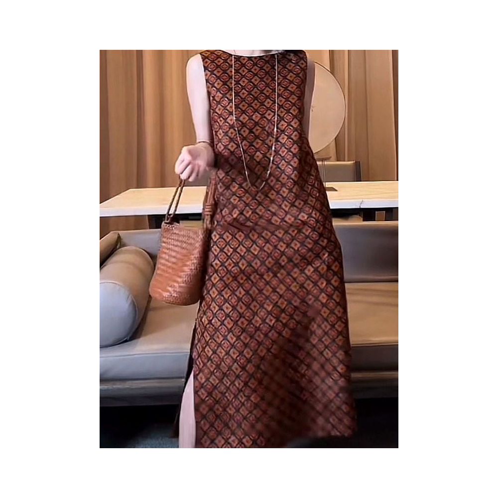 ASAYA6143 – Vintage Mosaic Midi Dress 🍂🧡