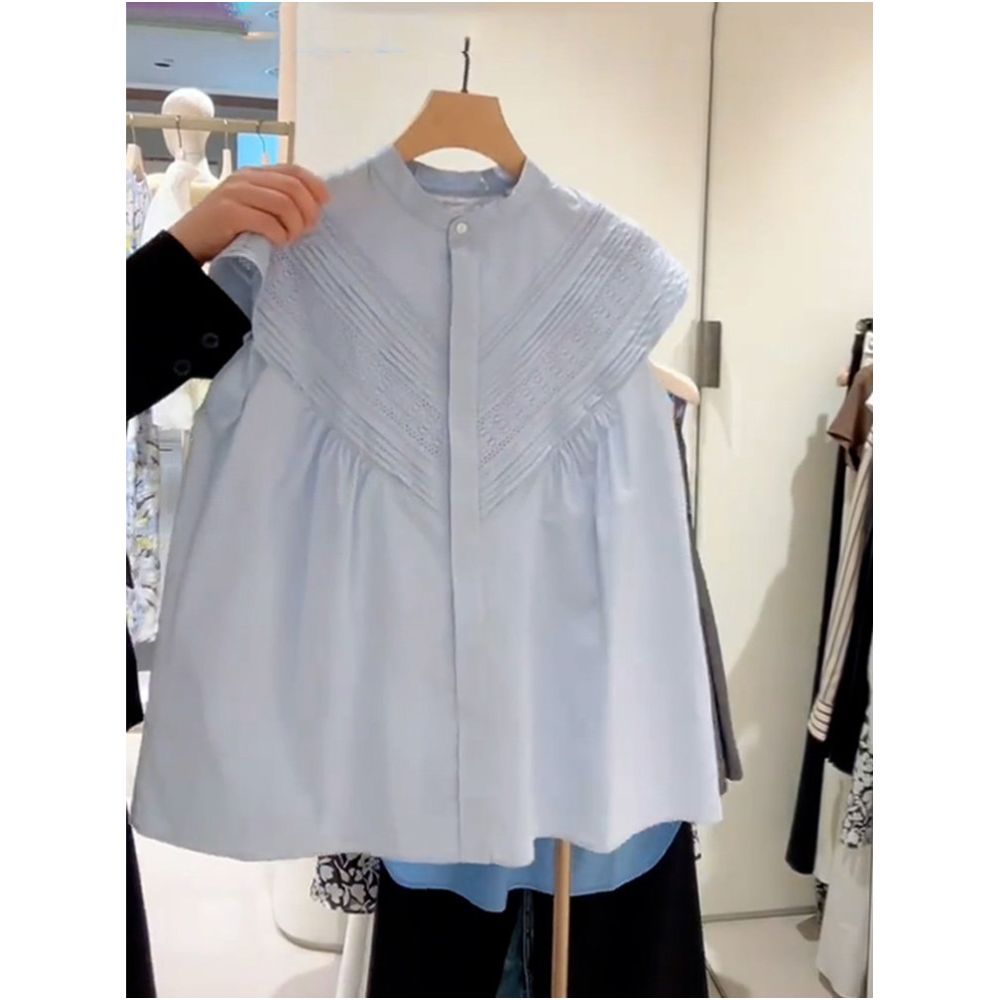 2026 Summer New French Style Petite Chic and Youthful Unique Blue Shirt for Women Mall Closing Out image 0