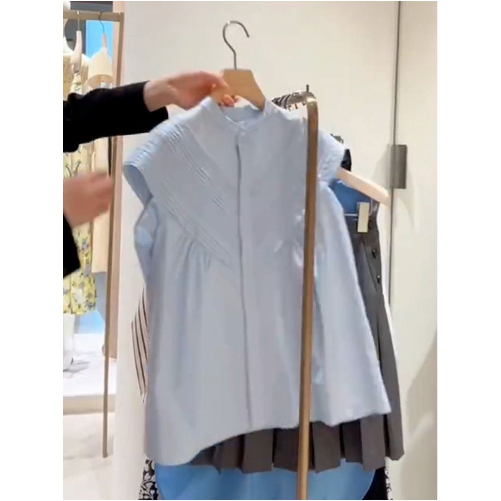 2026 Summer New French Style Petite Chic and Youthful Unique Blue Shirt for Women Mall Closing Out image 2