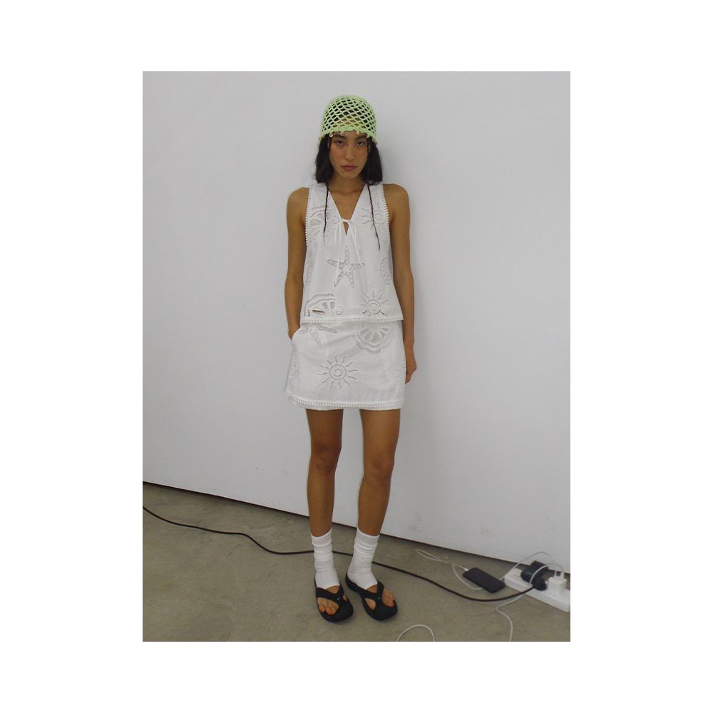 TiaTia Summer Ocean Front and Back Hollow A line Sleeveless Tank Top Low Waist A Swing Anti Skirt Pants image 3