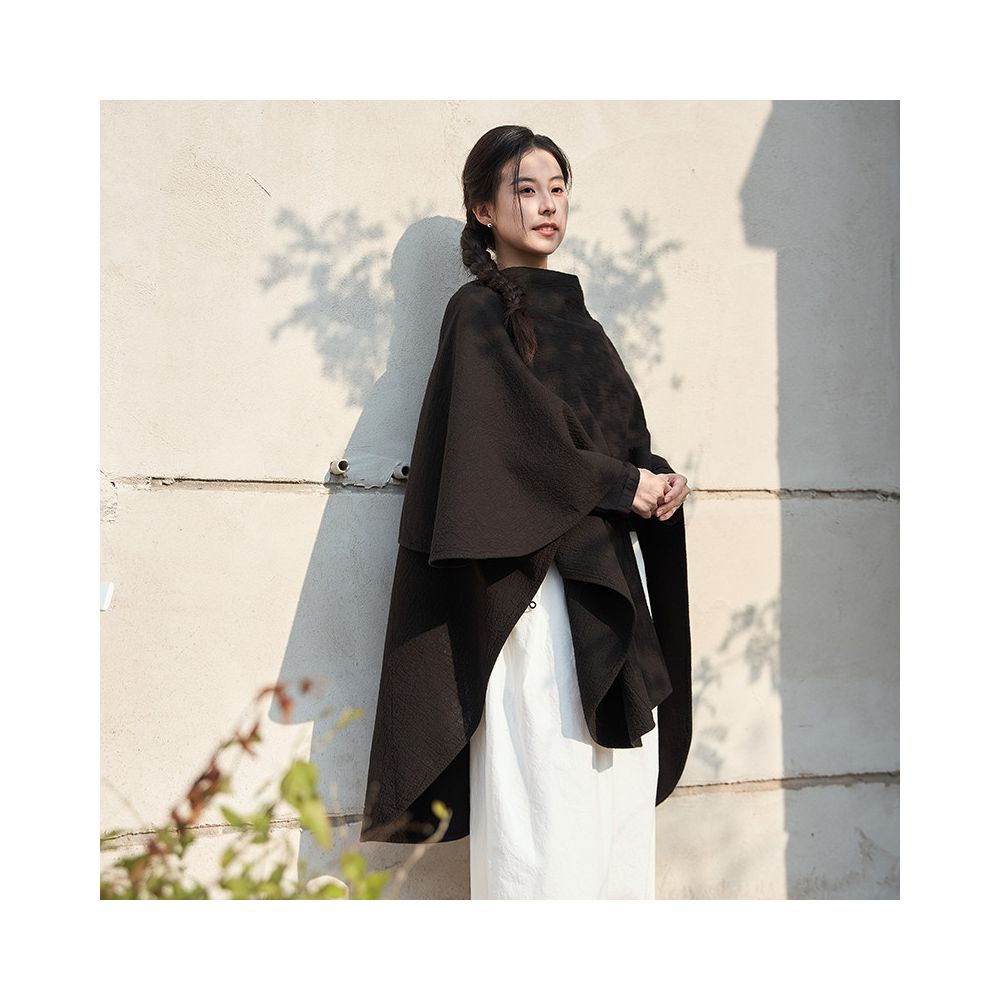 Photo New Chinese style women s clothing double layer fabric shawl jacket Chinese style retro simple tea suit for women MW4290 image 2