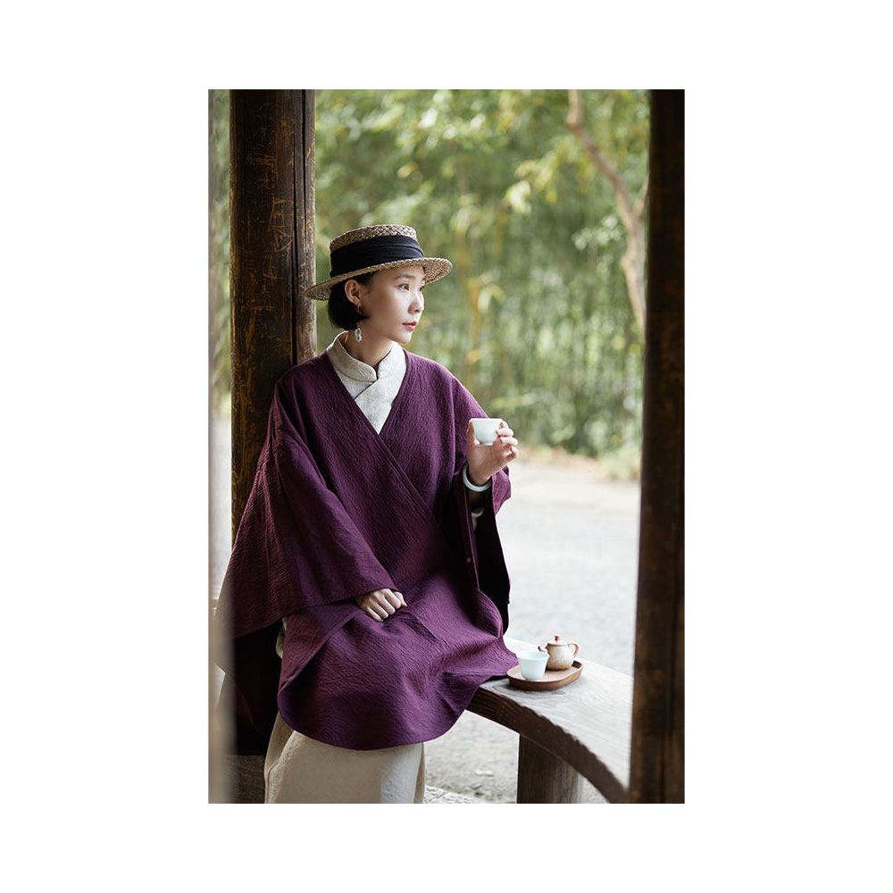 Photo New Chinese style women s clothing double layer fabric shawl jacket Chinese style retro simple tea suit for women MW4290 image 5