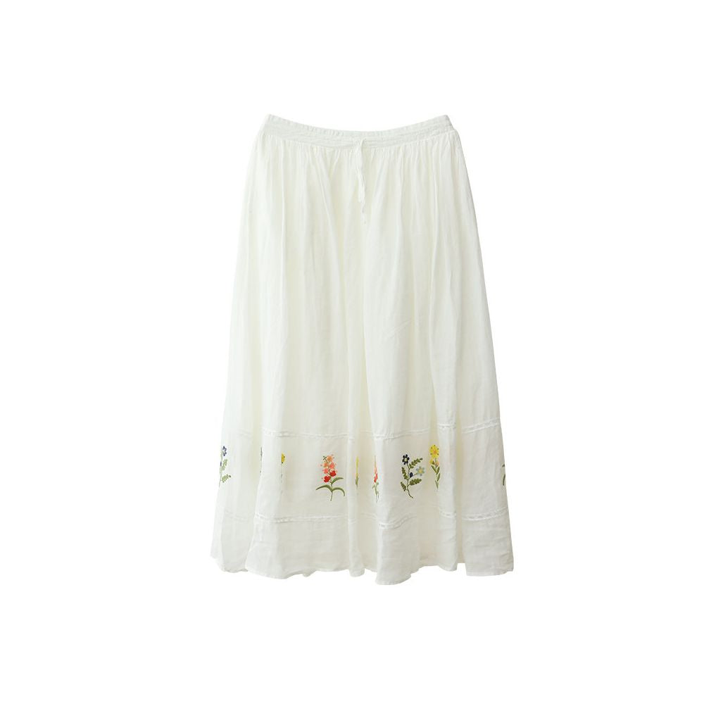 Xiao Er s 100 Ramie Lined Herbal Embroidered Retro Forest Style Artistic Versatile Strap Skirt image 5