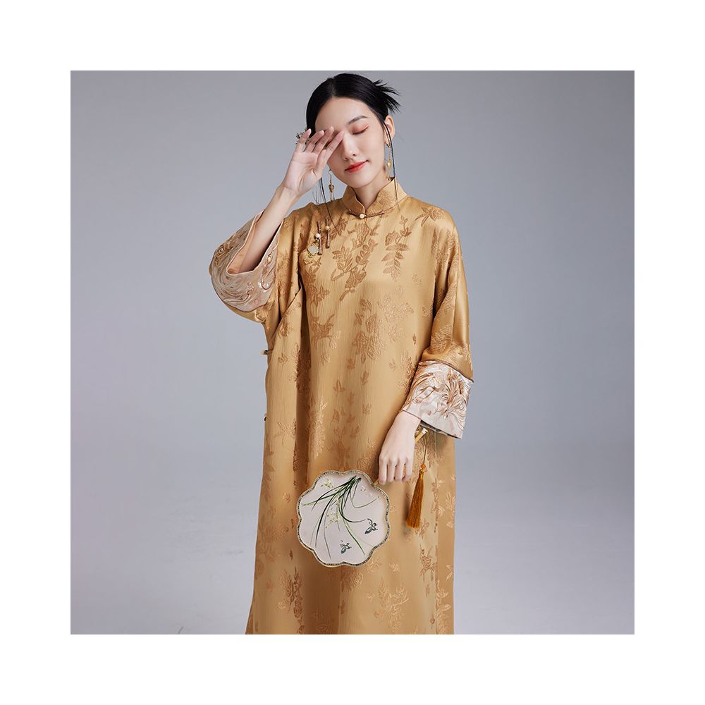 Moyu 2025 Autumn New Chinese Style Retro Art Tea Clothes Improved Slant Skirt Cheongsam Chinese Embroidery Dress image 0