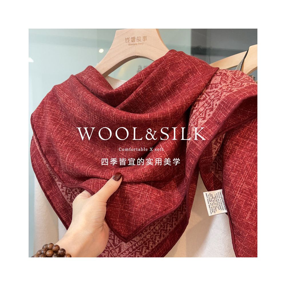 A niche tie dye pattern Light luxury Ankela red silk scarf for women s autumn and winter warm silk wool square scarf shawl image 2