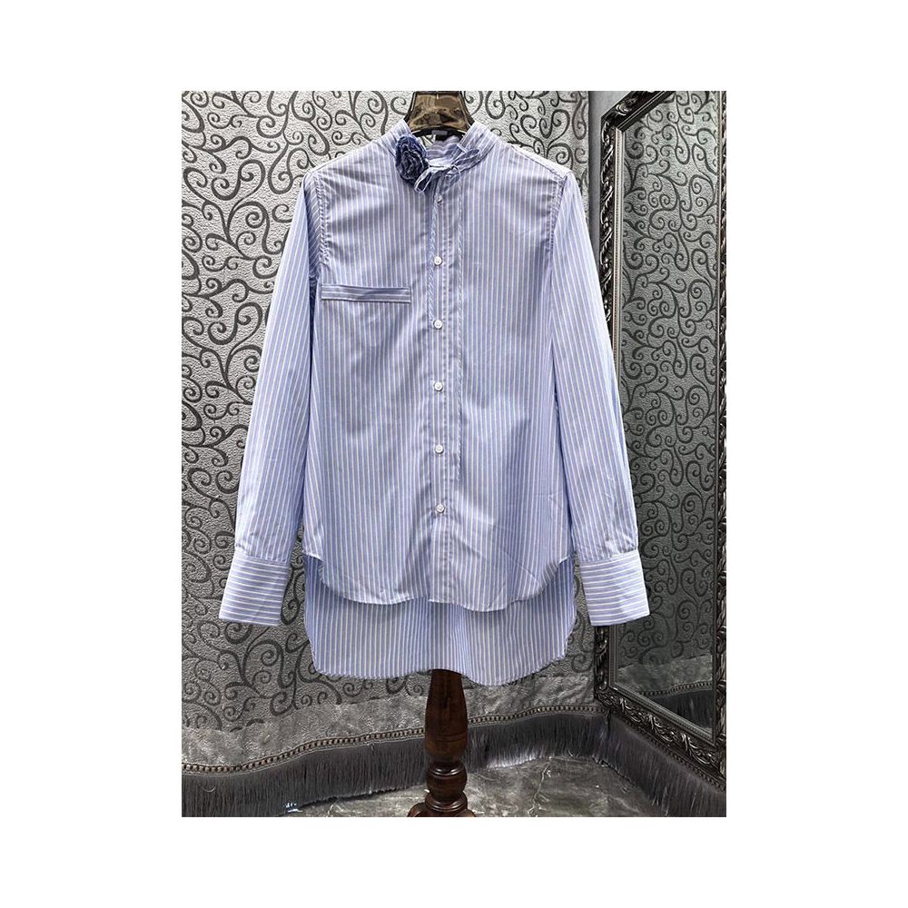 ASAYA6168 – Vintage Stripe Rose Collar Shirt 💙🌹