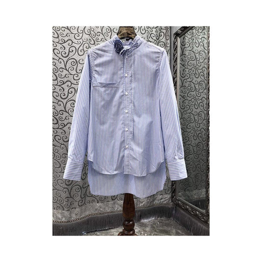 ASAYA6168 – Vintage Stripe Rose Collar Shirt 💙🌹