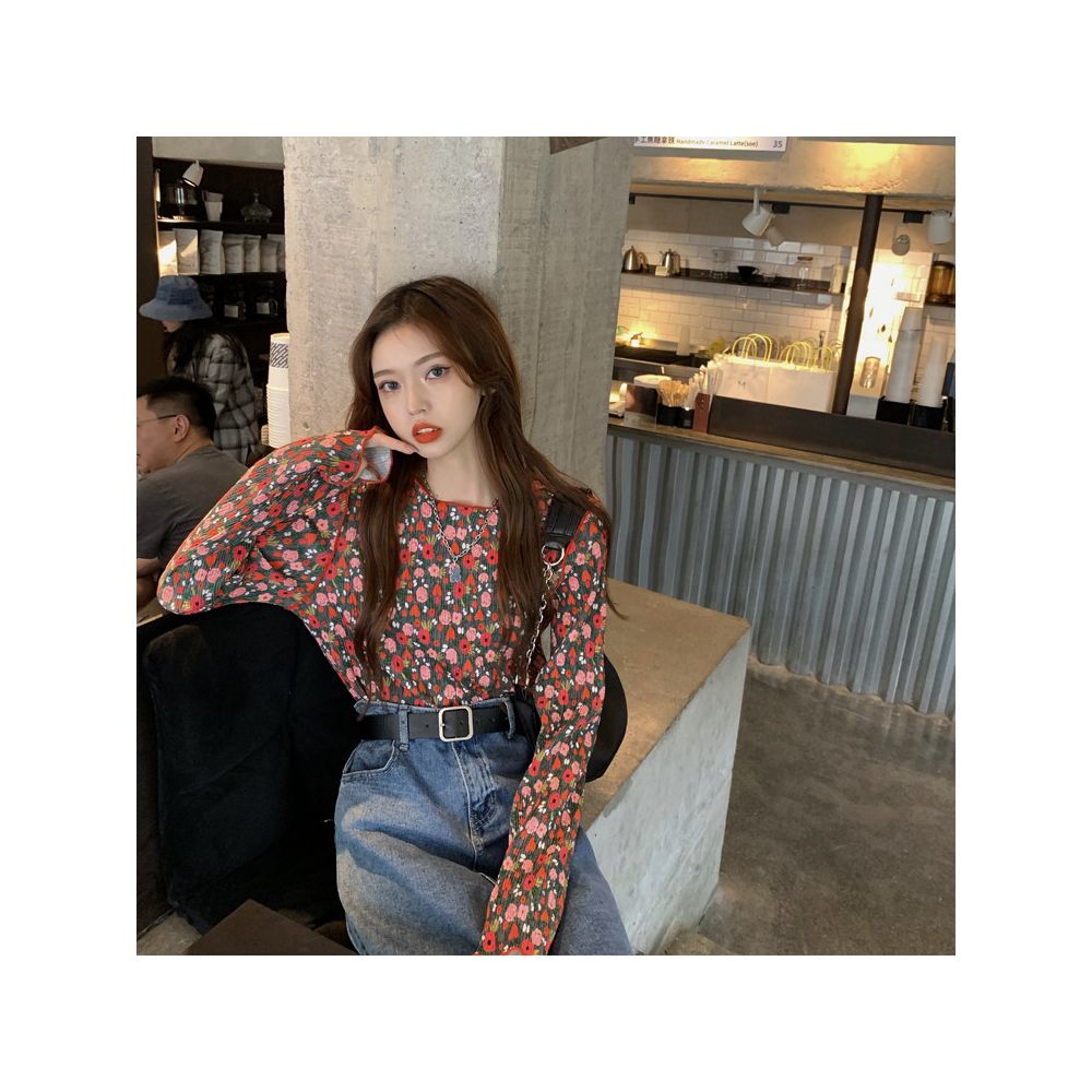 ASAYA6169 – Retro Bloom Pleated Top 🌺💙