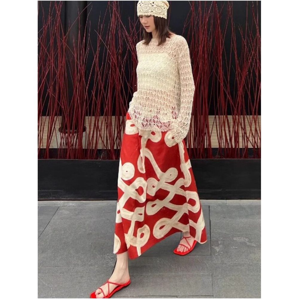 ASAYA6170 – Artisan Rouge Print Skirt ❤️🎨