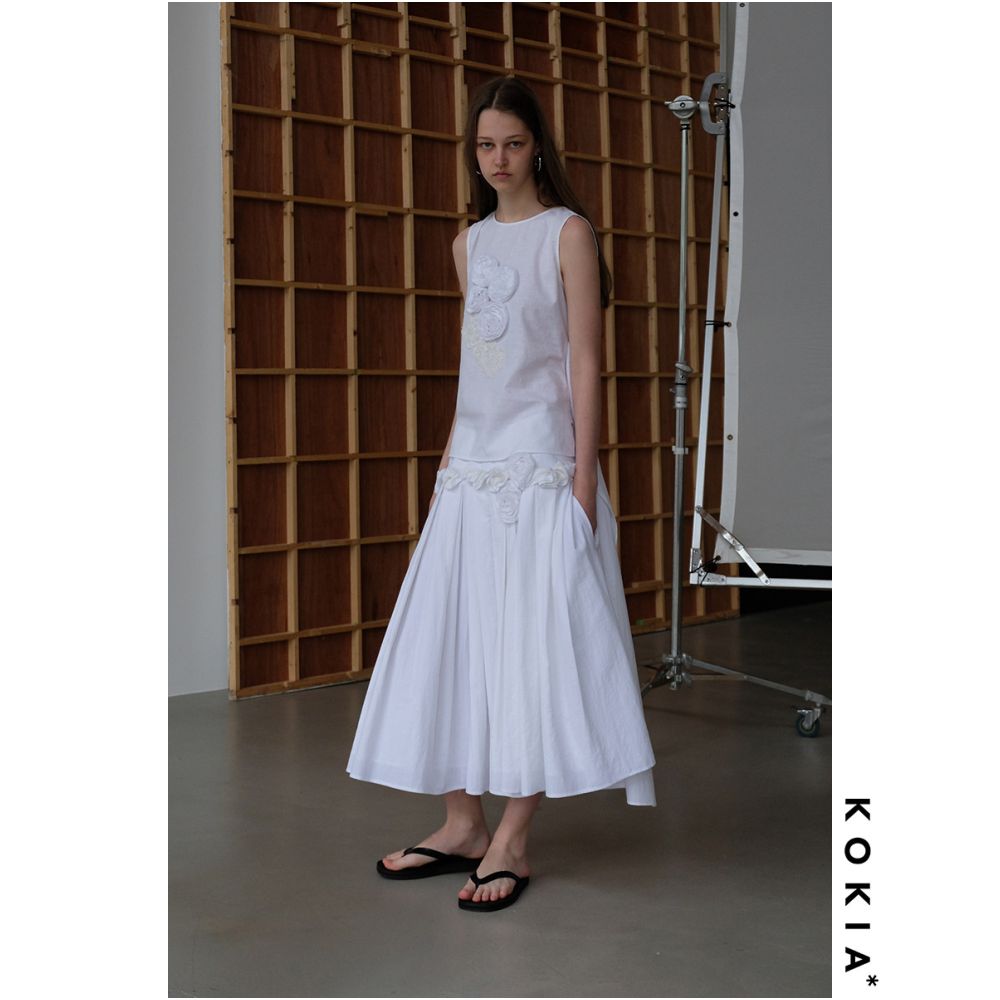 KOKIA Spot Heavy Industry Handmade Disc Flower Pure Cotton Quantity Feeling Irregular Wrinkle Umbrella Skirt Half Body Skirt image 0
