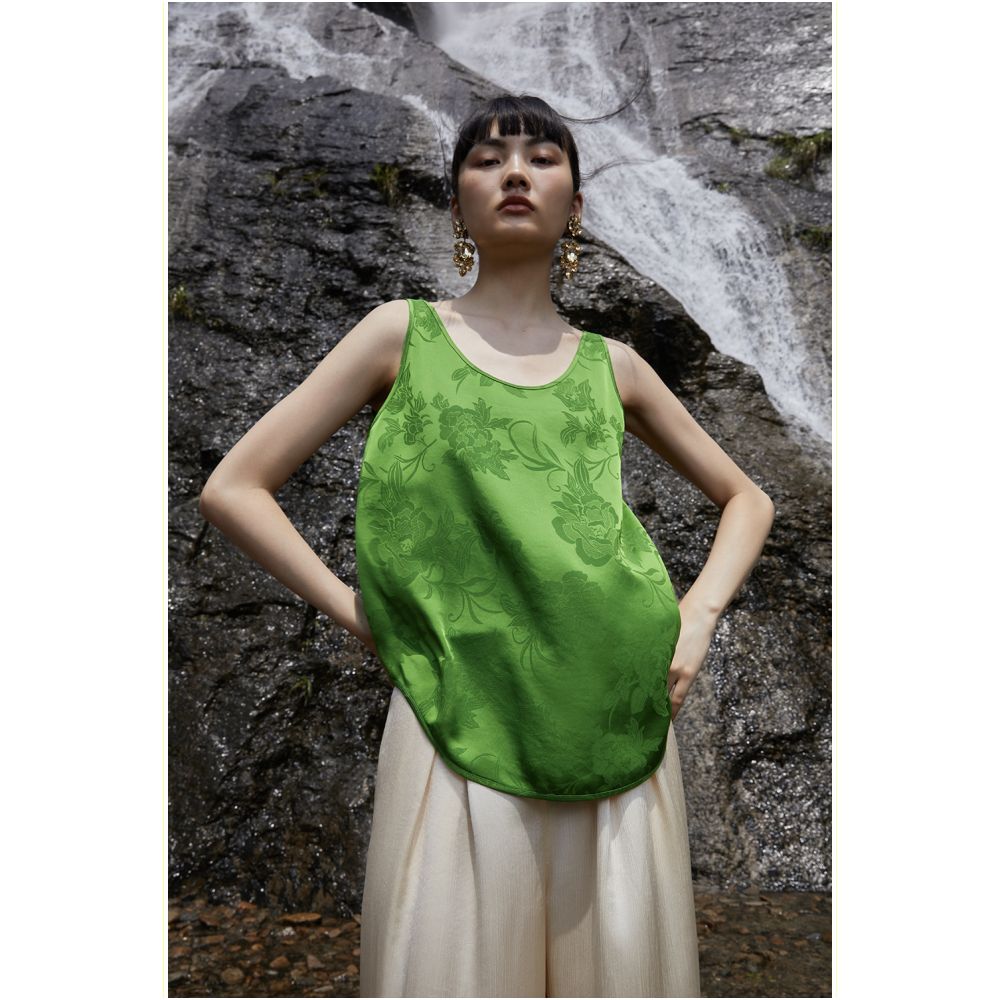 ASAYA6172 – Jade Bloom Satin Top 💚🌿