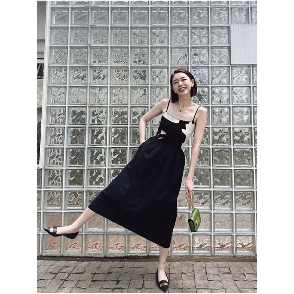Rouje Damas French style sophisticated slip dress featuring a stylish color blocked design that flatters the figure image 0