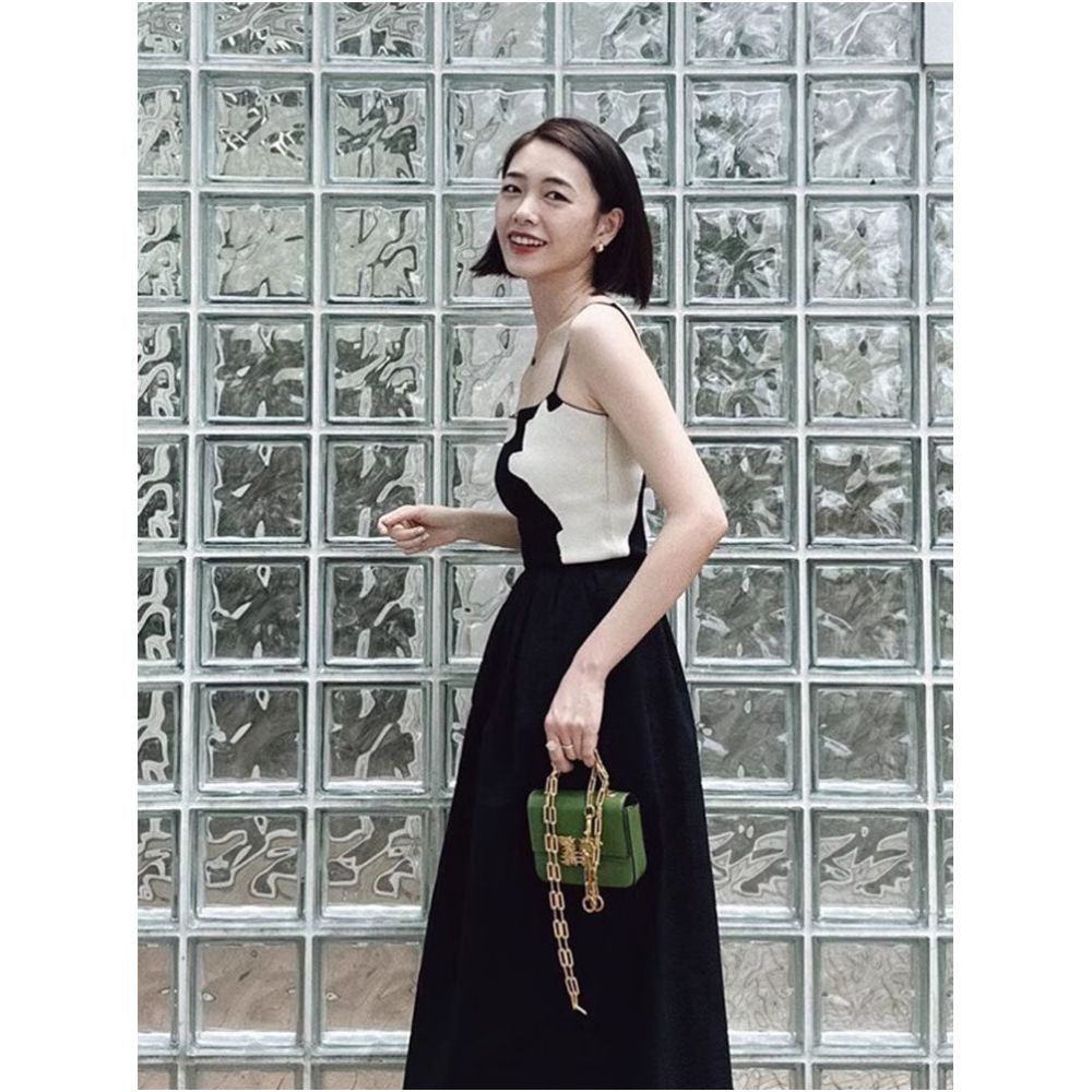 Rouje Damas French style sophisticated slip dress featuring a stylish color blocked design that flatters the figure image 3