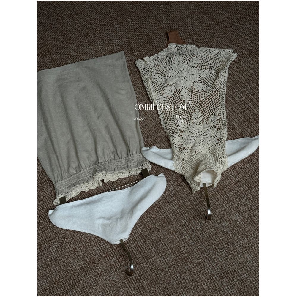 ONIRII 7 24 Correct Edition Magda Handmade Flower Crochet Hook Knitted Half High Neck Tank Top Two Piece Set image 4