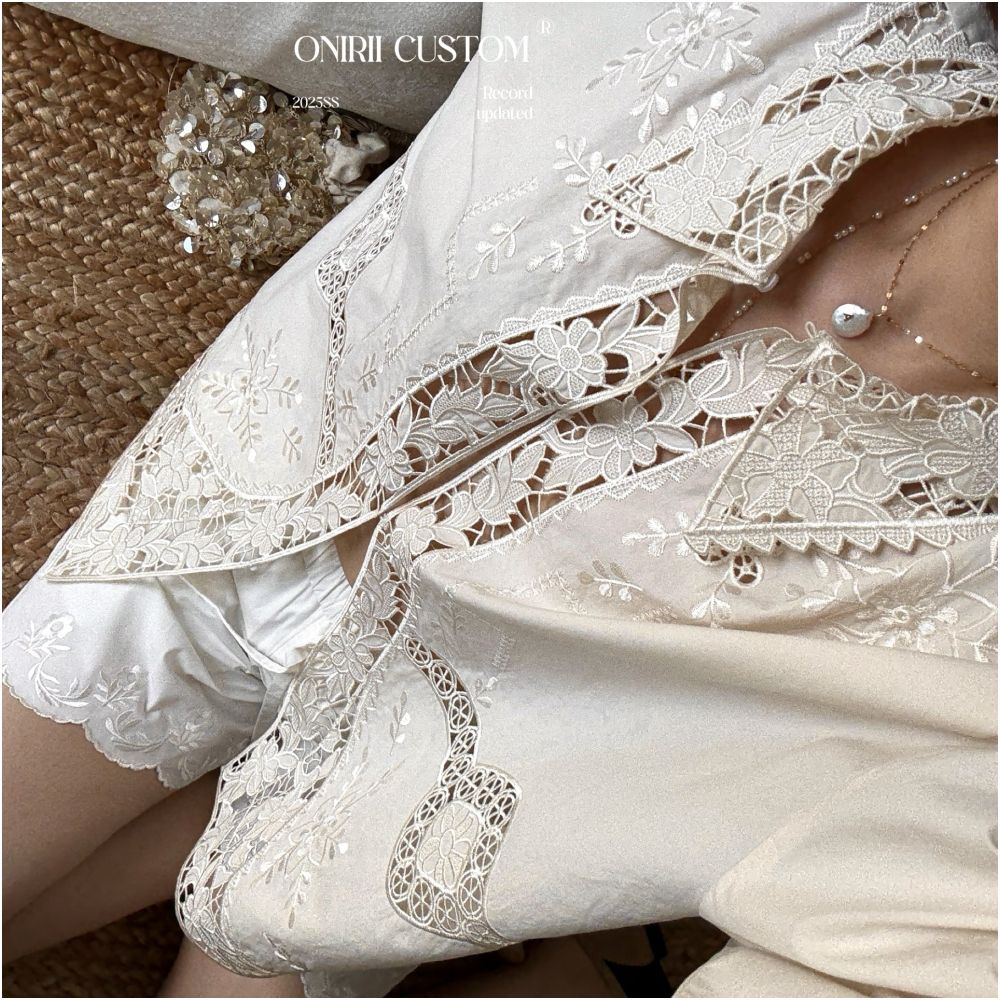 6 10 20 00 Correct version of Nan Yi vacation old money romantic lace embroidery hollowed out 100 cotton shirt jacket image 1