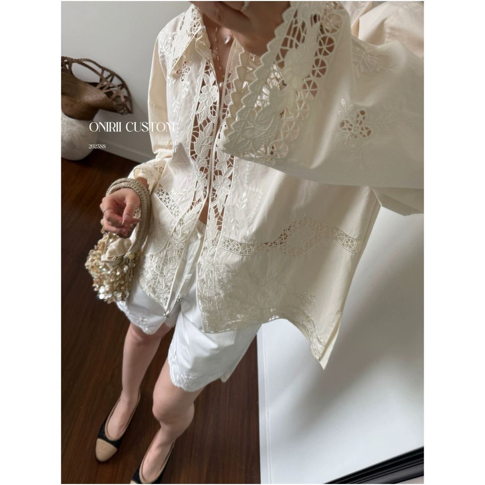 ASAYA6181 – Vintage Lace Cotton Shirt 🤍🌿