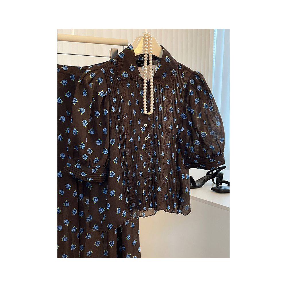 2025 autumn new lazy suit women s floral drape pleated casual pants fashionable temperament small shirt image 4