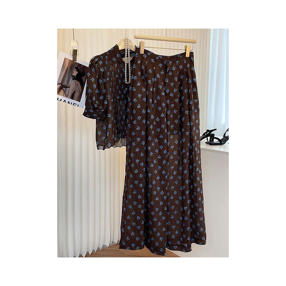 2025 autumn new lazy suit women s floral drape pleated casual pants fashionable temperament small shirt image 5