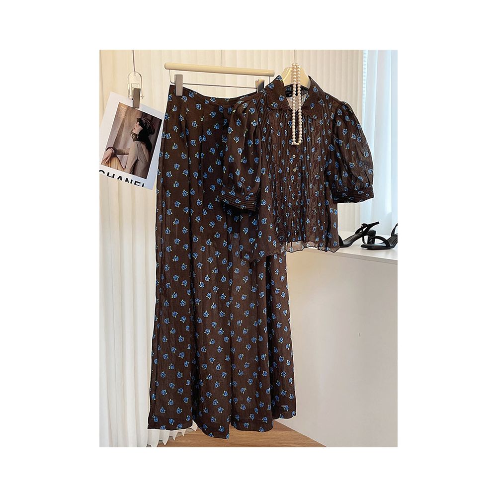 2025 autumn new lazy suit women s floral drape pleated casual pants fashionable temperament small shirt image 0