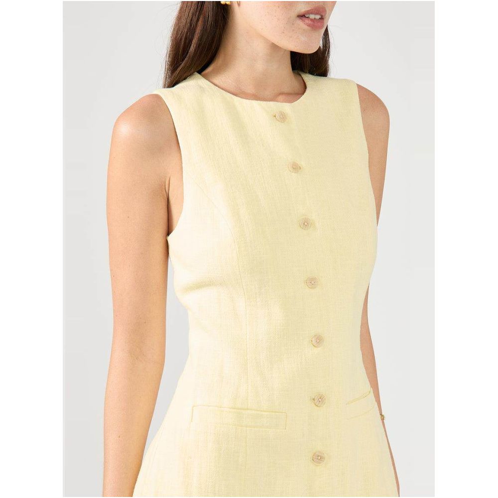 Australian niche design French retro old money style solid color linen round neck sleeveless single breasted dress for women image 3