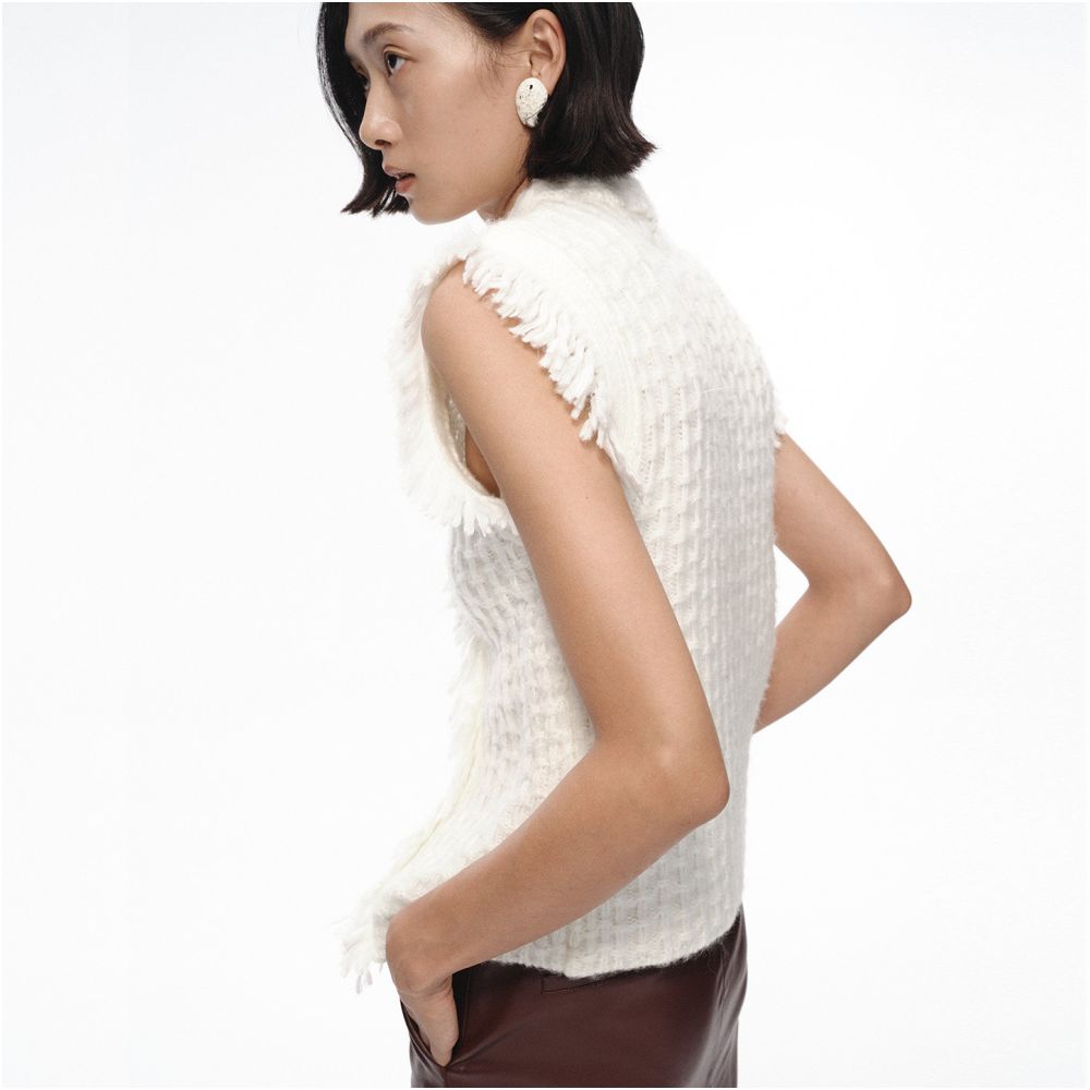 Arrival Spring and Autumn Versatile Texture White Woolen Tassel Round Neck Tank Top Sleeveless cardigan Top image 5