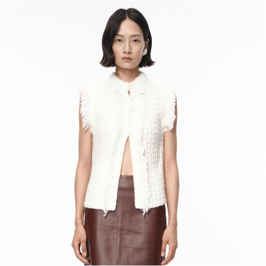 ASAYA6196 – Ivory Fringe Textured Vest 🤍✨