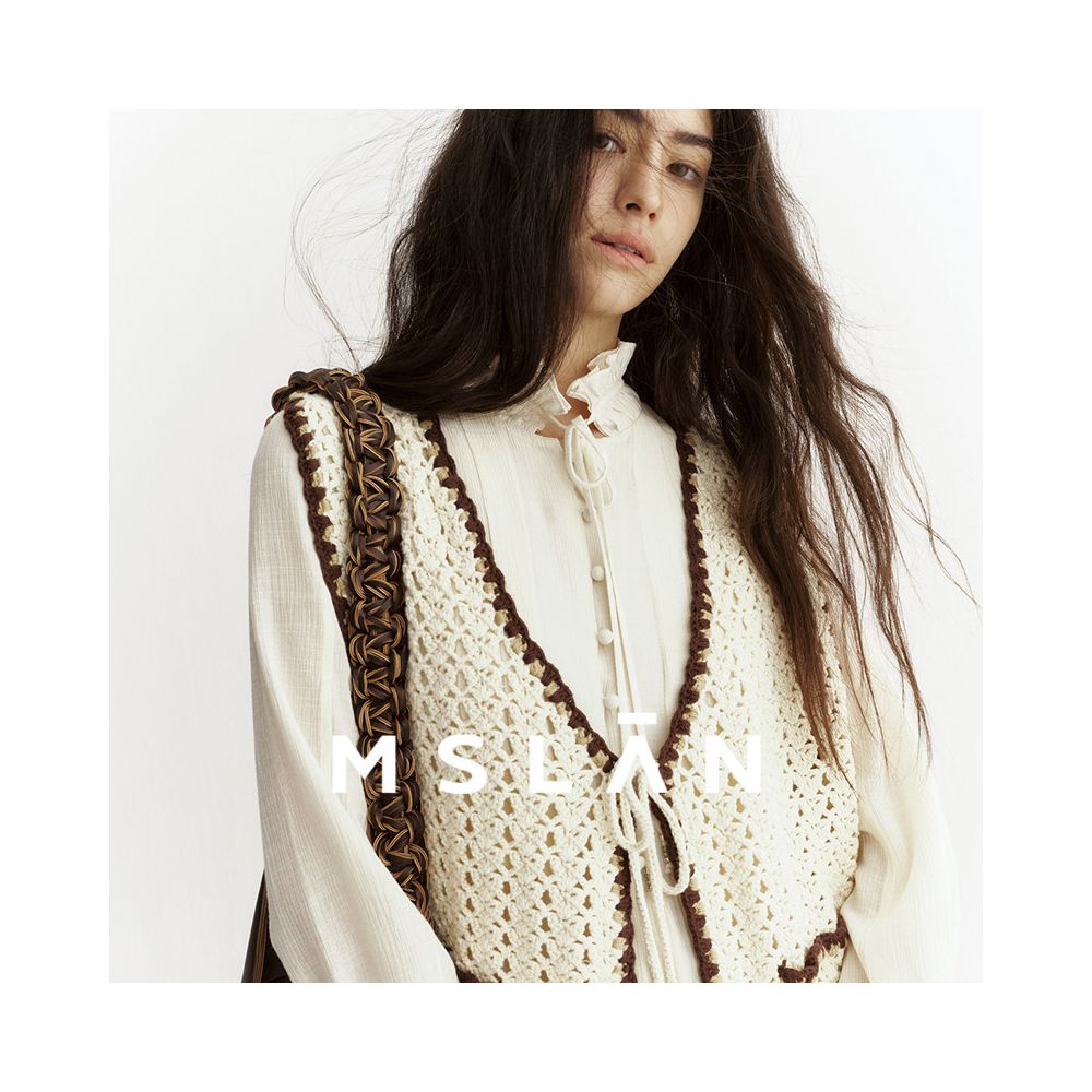 MSLAN2025 winter new hollow out contrasting color outerwear hand hook knitted vest MGDW206 image 2