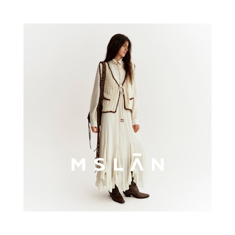 MSLAN2025 winter new hollow out contrasting color outerwear hand hook knitted vest MGDW206 image 3