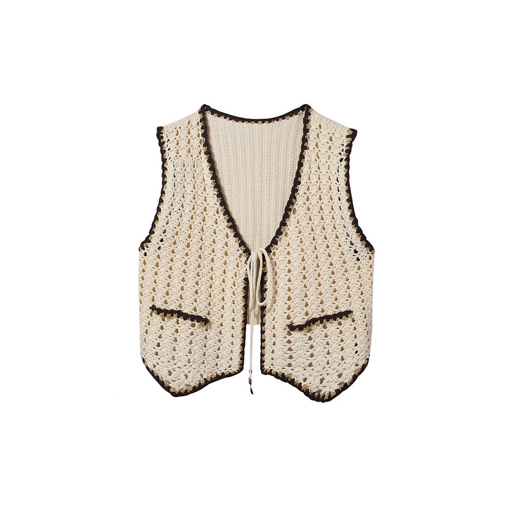 ASAYA6197 – Heritage Crochet Contrast Vest 🤎✨