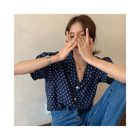 ASAYA6198 – Navy Petite Print Blouse 💙✨