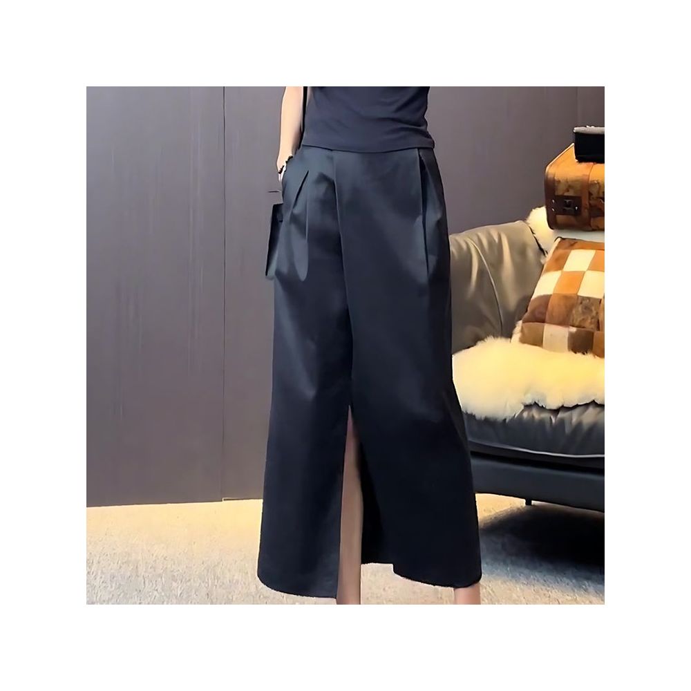 Black midi skirt women s summer new European station Korean style slit design unique high end super beautiful suit skirt image 4