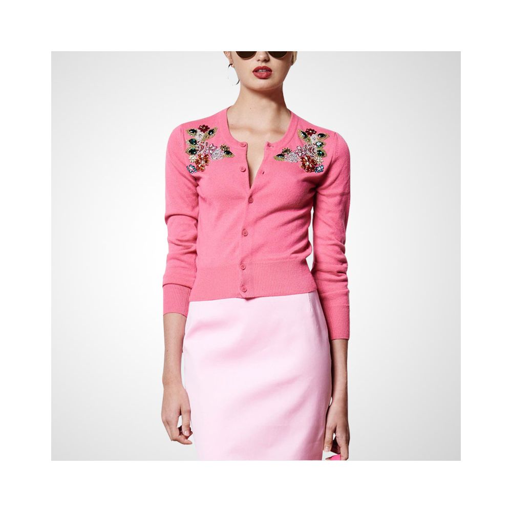 2026 Spring New Women s Long Sleeved Fashion Pink Sweater Short Trendy Thin Slim Fit Knit Cardigan Outerwear image 1