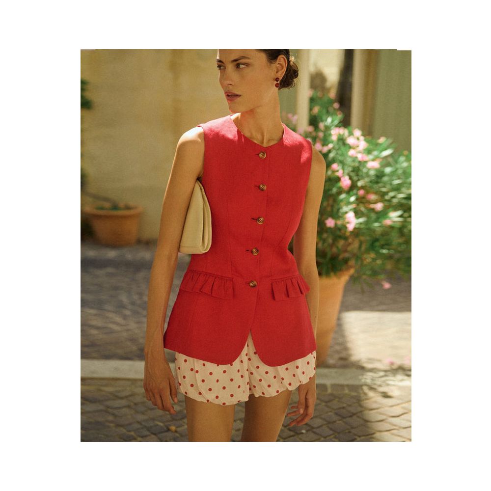 Eenkcos red niche linen sleeveless round neck vest Australian single breasted 25 spring summer slim fit top image 1