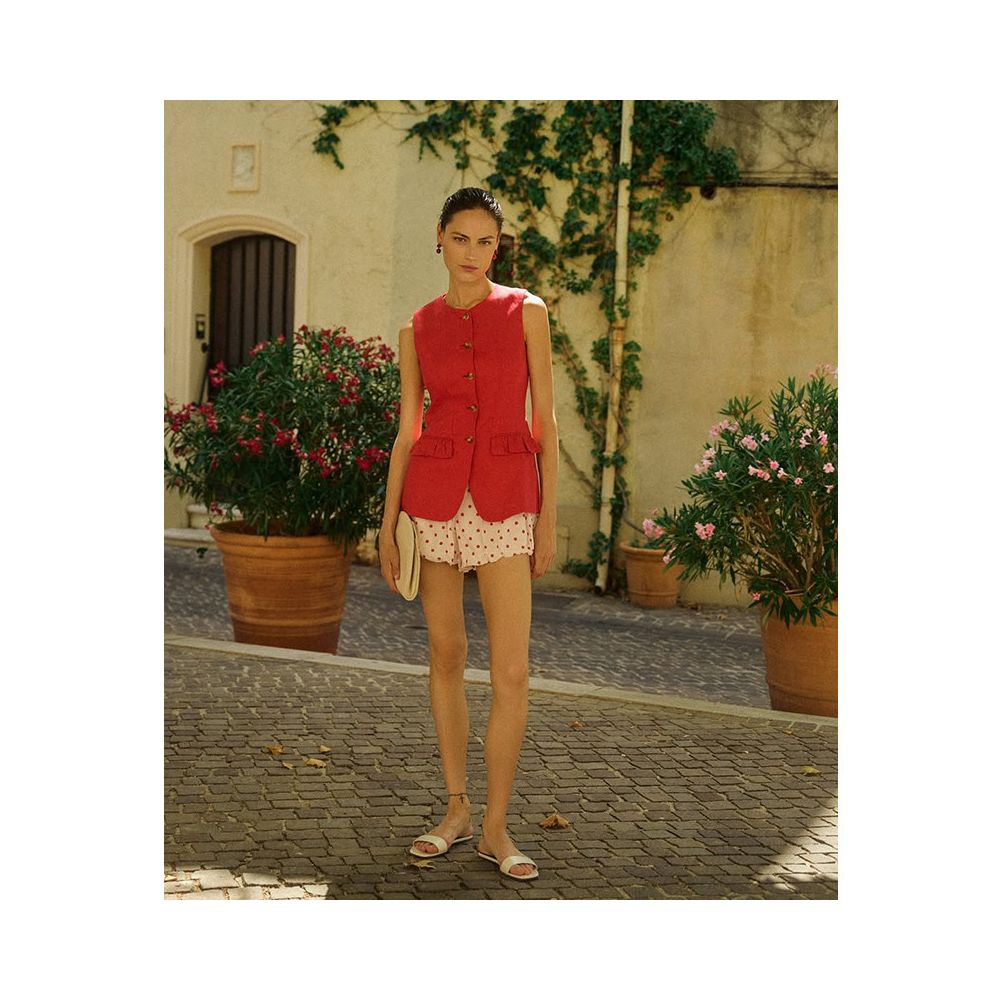 Eenkcos red niche linen sleeveless round neck vest Australian single breasted 25 spring summer slim fit top image 3