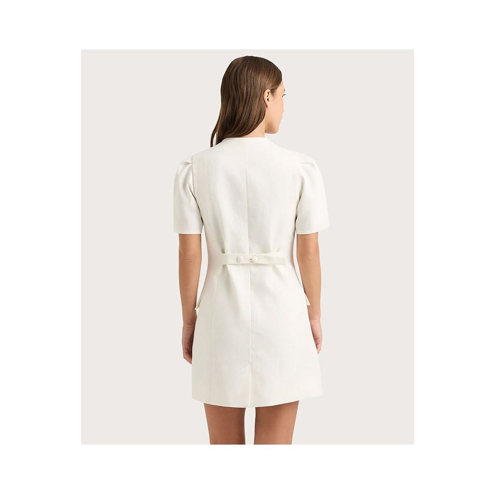 Eenkcos sophisticated old money style light luxury single breasted linen dress simple waist cinching niche white dress image 3