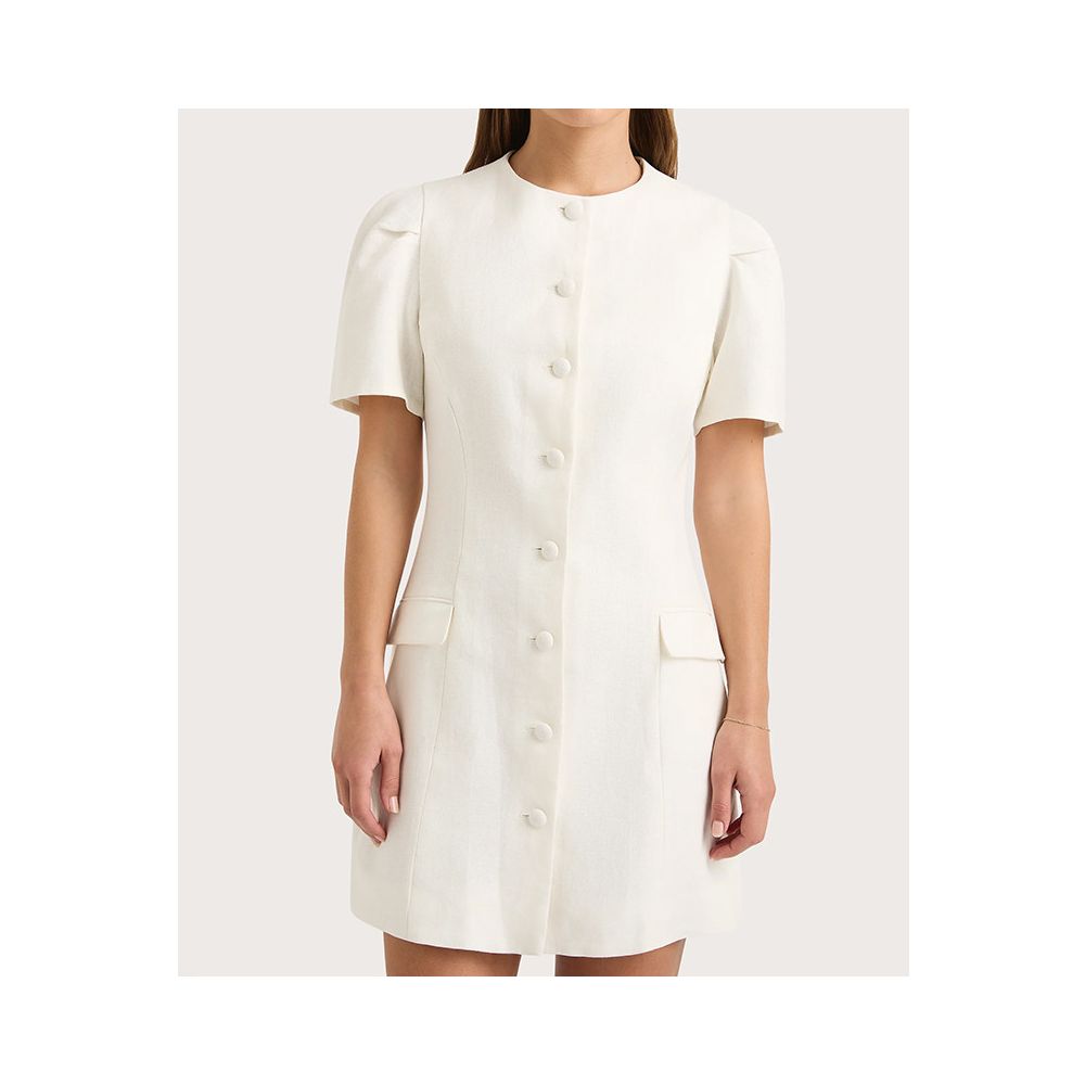 Eenkcos sophisticated old money style light luxury single breasted linen dress simple waist cinching niche white dress image 5