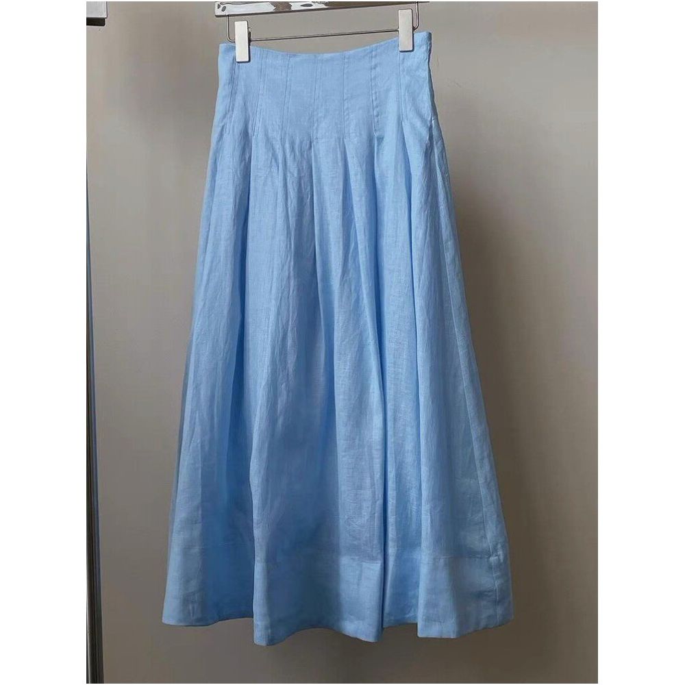 Bull X cargo exploded Blue Cotton Hemp Half length Skirt for Women Summer Thin Breathable Medium to Long Large Swing Ramie Umbrella Skirt image 2