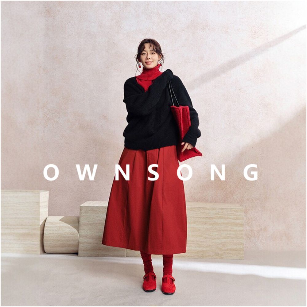 OWNSONG Red Yamamoto Skirt Lantern Skirt Autumn Winter New High Waist A line Medium Long Flower Bud Umbrella Skirt image 3