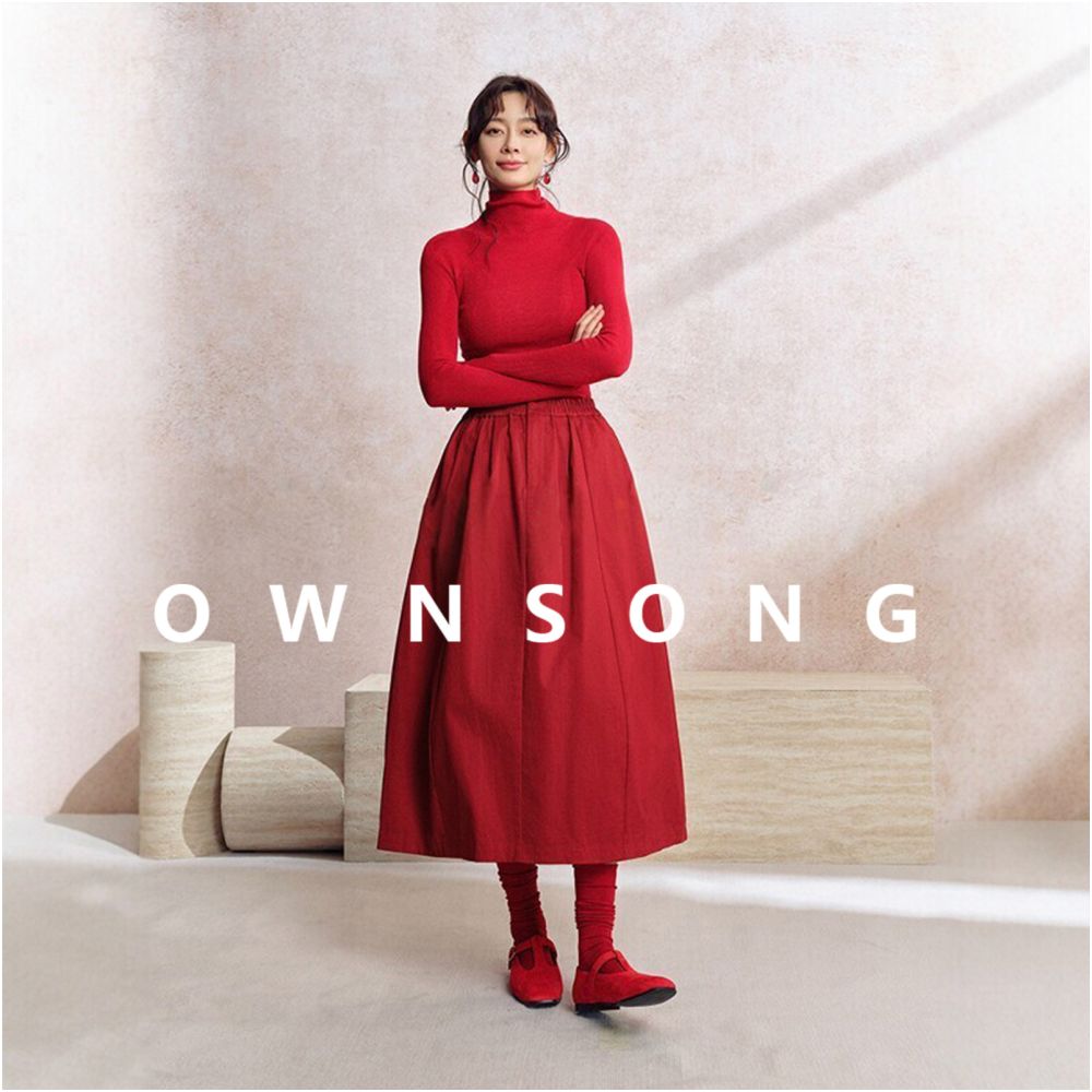 OWNSONG Red Yamamoto Skirt Lantern Skirt Autumn Winter New High Waist A line Medium Long Flower Bud Umbrella Skirt image 4